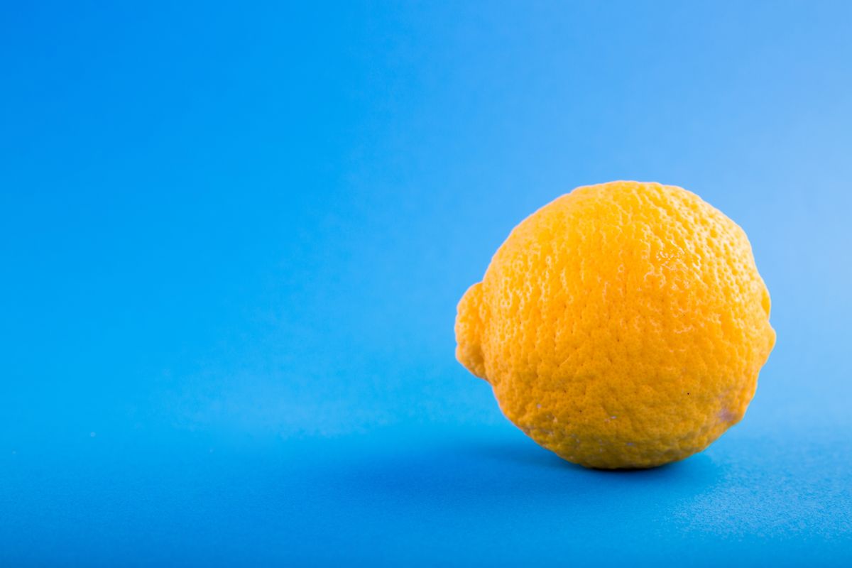 A lemon. Because I searched a stock photo site for Nutrition and got a photo of this wrinkly lemon. On a blue background.